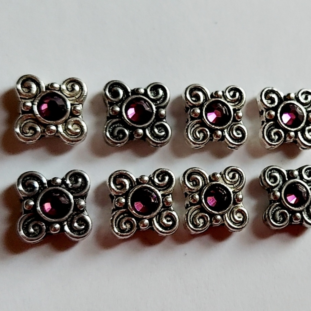 16 Double Hole Silvertone Slider Beads Amethyst Pure Crystal Swarovski 15mm